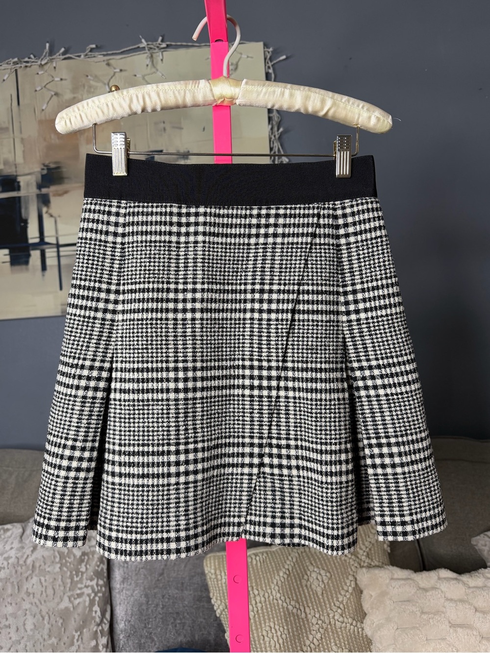 Alice + Olivia Black & White Plaid Wool Blend Fit & Flare Mini Skirt Size 4